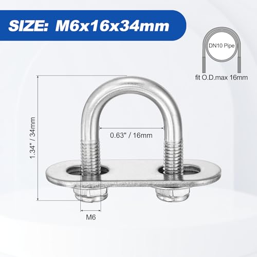 METALLIXITY U Bolts 4Set M6x16x34,Round U Bolt Kits 304 SS U Clamp - color: Silver, size: M6x16x34mm