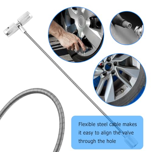 Tire Repair Valve Stem Tool,3 in 1 Steel Valve Stem Puller Fishing Tool with Non-Slip Handle,Universal Valves Stems Installation Tools Car Accessories as Emergency Roadside Kit