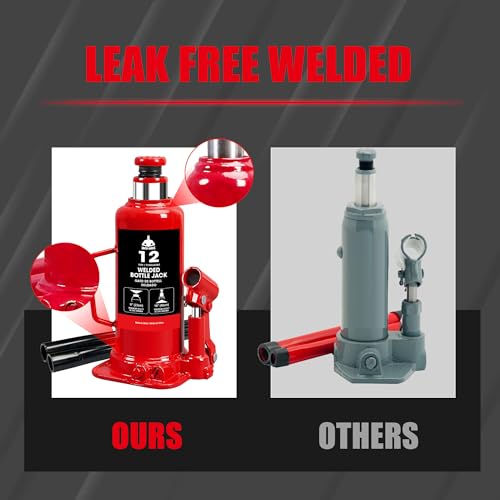 Jack Boss Bottle Jack 12 Ton (24,000 LBs) Hydraulic Car Jack, Fit for Auto Truck Repair and House Lift, Red - size: 12 TON