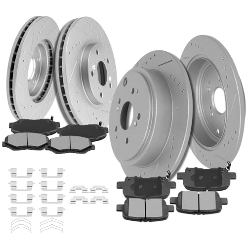 SCITOO Brake Kits Front and Rear Drill and Slotted Brake Rotor Ceramic Pads - size: 31275+D914 & 31318+D865 [4+8PCS]