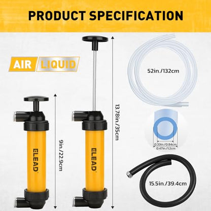 Gas Siphon Pump for Gasoline, Multi-Use Fluid Transfer Pump, Oil Liquid Siphon Pumps, Fuel Siphon Tool, Multifunction Hand Inflation Pumps with Inflator Hose adapter, Needle Valve/Balloon adapter - color: New Version Yellow