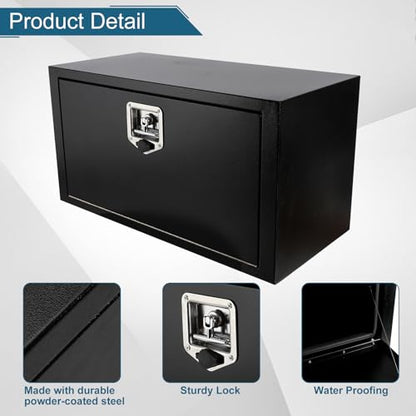 30"X14"X16" Underbody Utility Tool Box Truck Box Black Heavy Duty Steel Trailer Box Pick Up Storage Organizer w/Lock & Keys - size: 30"x14"x16"
