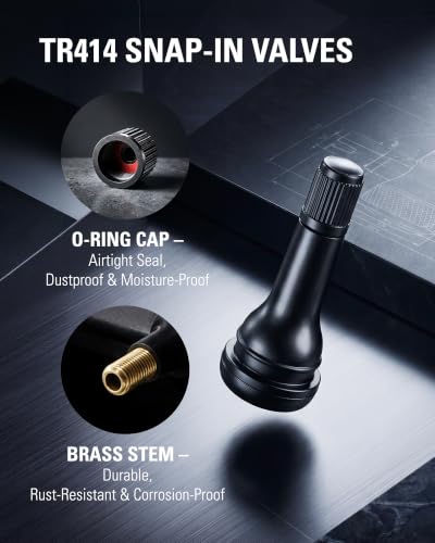 CKAuto TR414 Tubeless Rubber Snap-in Tire Valve Stems, Black, 5 Pcs/Bag - size: TR414