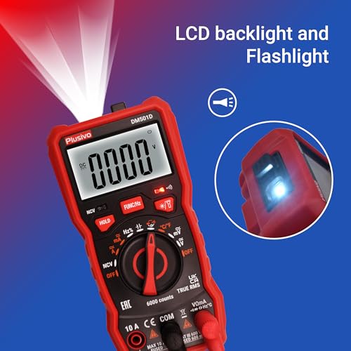 Multimeter 6000 Counts Digital Multimeter Auto Ranging TRMS AC DC Voltmeter Ohm Volt Amp NCV Diode Tester; Measures Voltage Current Resistance Temperature Frequency Buzzer with Test Leads, Probes