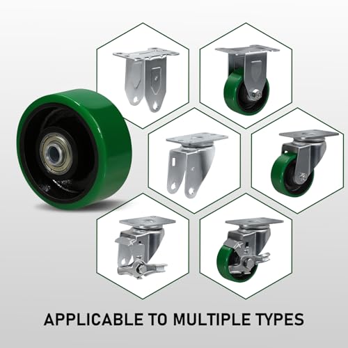 3" x 1.25"Caster Wheel, Polyurethane on Cast Iron Wheel, Ball Bearing-3/8" Bore, Set of 4 Heavy Duty Caster Caster Wheel with 1400 lbs Capacity(4 Pack) - color: Iron&Polyurethane, size: 3"×1.25"