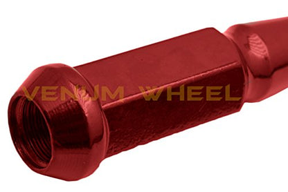 12 Pc 12x1.5 Red Tall 4.5" Solid Spike Lug Nuts with Locking Socket Key | Heavy Duty One Piece Concstruction Solid