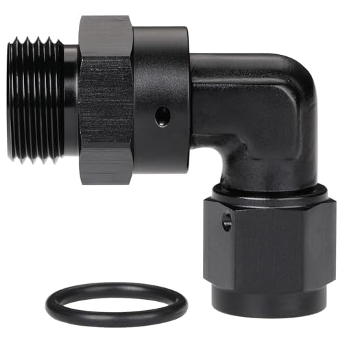 6AN Female Flare Swivel to 8AN -8 ORB Male O-ring Boss 90 Degree Fitting Adapter Aluminum Black - color: Black - 90 Degree, size: 6AN Female to -8 ORB Male