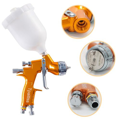 Auto Body Paint Spray Gun Kit Automotive air hvlp Spray Gun Car Paint Gun Gravity kit 1.3mm Tip 600ml Plastic Cup for Car Paint，Gold - color: Gold