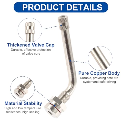 10 Piece TR545D 60 Degree Valve Stems for Commercial Vehicles. Fits 0.382"+0.0118" Valve Hole Dia, Length 3.78'', Nickel-Plated Brass, Silver - size: TR545D 10pcs