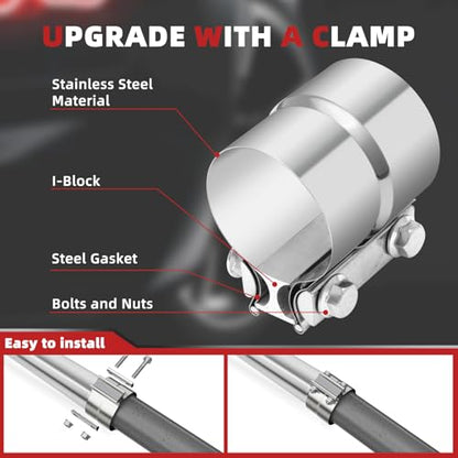 LCGP 2.5 Inch Straight Exhaust Pipe, 2.5" Stainless Steel Straight Muffler Replacement Pipe, 20" Length Mandrel Exhaust Tube with Two Lap Joint Band Clamps(New Version) - size: 2.5 Inch, style: 20 Inch Long