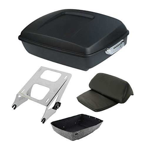 TCT-MOTORPARTS Matte Black Chopped Tour Luggage Trunk Rack Fits for 2014-2025 Harley Davidson Touring Models - color: Matte Black Chopped Trunk+Chrome Rack #1