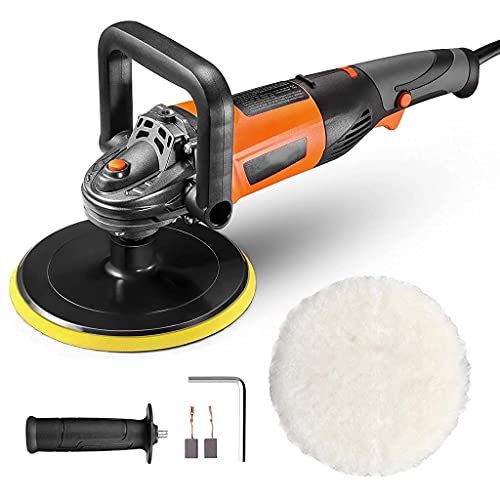 Buffer Polisher, 7-inch Car Polisher, 10A,6 Variable Speeds from 1500~3500 RPM,Detachable Handle, Wool disc, Ideal forCar Sanding, Polishing, Waxing, Paint/Rust Removal - PPGJ05A