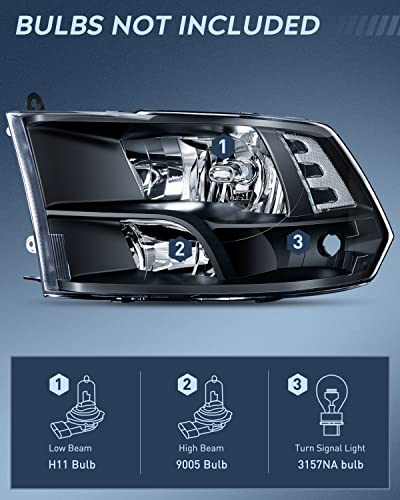 Nilight Headlight and Taillight Combo for 2009-2018 Dodge Ram - color: Black Housing + Clear Reflector w/Taillight