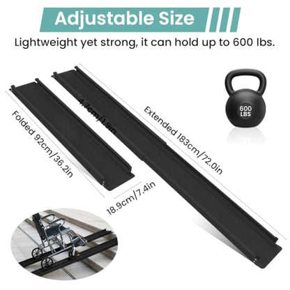 Wheelchair ramp 6FT, Lightweight, Retractable and Portable, can be Used for Wheelchair ramps, Comes with a Handbag-Black - size: 6FT