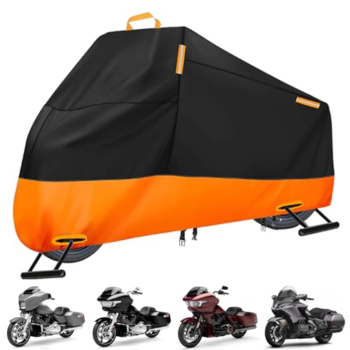 Motorcycle Cover Waterproof Outdoor, 300D Heavy Duty Motorcycle Cover for Harley Davidson Road Electra Glide Road King Shadow Spirit, All Seasons Protection Scooter Cover Fits up to 104" - size: XXXL (Fits up to 104")