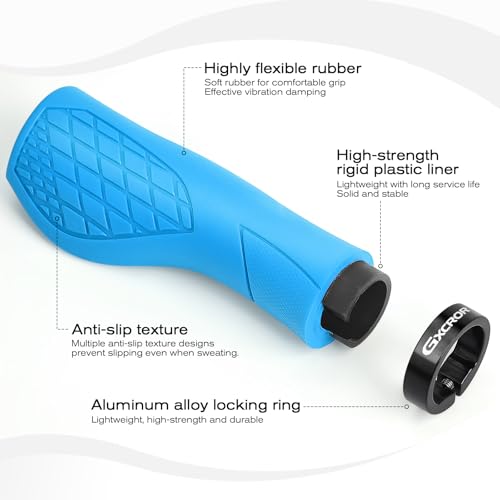 GXCROR Bike Grips,Ergonomic Bicycle Handlebars Grips Shock Absorbing Dual-Density Silicone,Universal 22.2mm Fit with 3D Non-Slip Pattern,Scooter Grips - color: Blue
