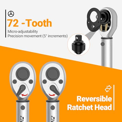 3-Piece Click Torque Wrench Set, 1/4, 3/8 and 1/2 Inch, 2.3-230 Nm | ±3% Accuracy, 20-240 in.lb, 5-45 ft.lb, 10-170 ft.lb, 72-Tooth Ratchets, Cr-V Steel, Extension Bars and Storage Case - size: 1/4" 3/8" 1/2" Drive, 6-Piece Kit