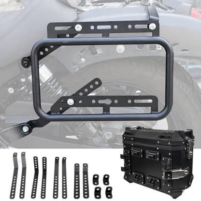 Pair Universal Motorcycle Side Case,36L Motorbike Hard Side Saddlebag Box Trunk Tour Storage Carrier with Support Racks Security Lock and Handle for Helmet Luggage Left and Right Black Aluminum