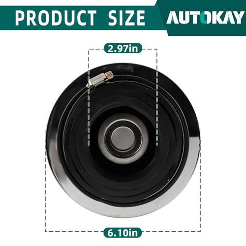 AUTOKAY Universal Clamp-On Air Filter Round Reverse Tapered Washable Filter 3 in/3.5 in/4 in Flange ID, 2.625 in (67 mm) Height, 6 in (152 mm) Base, 4.75 in Top, SPE-8161, Black
