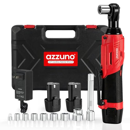 AZZUNO 2026 New Cordless Electric Ratchet Wrench Set, 3/8" 12V Power Ratchet Tool Kit With 2 Packs 2000mAh Lithium-Ion Battery And Charger - color: New Red