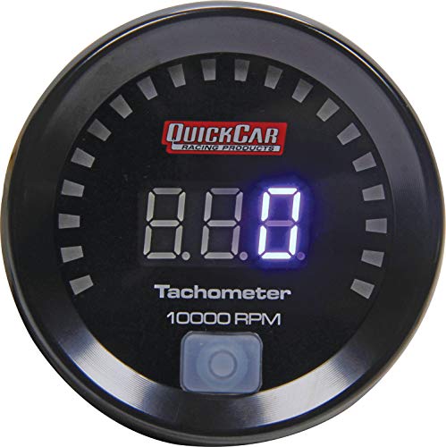 QuickCar Racing Products Tachometer, Small Diameter, 9990 RPM, Digital, 2-1/16 in Diameter, Recall, Black Face, Each (67-001)