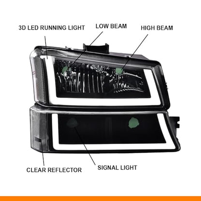 G-PLUS LED Headlights Compatible with Chevy Silverado 2003 2004 2005 2006, Fit Chevy Avalanche 2003-2006,Left & Right Bumper Headlamps Clear Lens Black Housing Clear Reflector,faros delanteros - size: [LED Clear] 2003-2006 Chevy Silverado