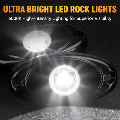 YONEDA White Rock Lights for Trucks, 4 Pods, IP68 Waterproof - color: White, size: 4 Pods