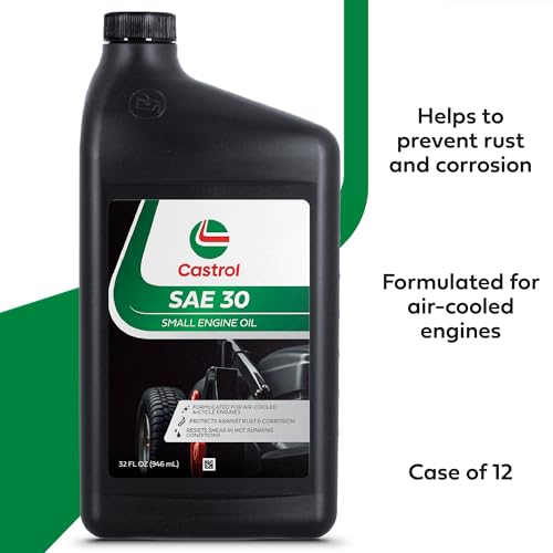 Castrol SAE 30 Small Engine Oil For 4-Cycle Engines – Protects Against Rust & Corrosion – Formulated For Air-Cooled Engines (Pack of 12 (Quart Bottles)) - size: Pack of 12 (Quart Bottles)