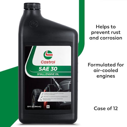Castrol SAE 30 Small Engine Oil For 4-Cycle Engines – Protects Against Rust & Corrosion – Formulated For Air-Cooled Engines (Pack of 12 (Quart Bottles)) - size: Pack of 12 (Quart Bottles)