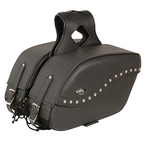 Motorcycle Genuine Leather Waterproof Saddlebag Luggage with Gun Holster inside Brown & Blk Stud/Non Stud (Black Cruiser Style Non Leather, Studed Non Leather) - color: Black Cruiser Style Non Leather, style: Studed Non Leather