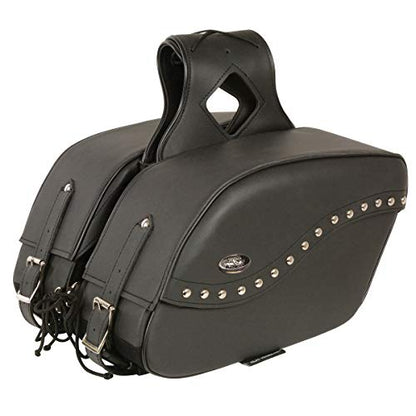 Motorcycle Genuine Leather Waterproof Saddlebag Luggage with Gun Holster inside Brown & Blk Stud/Non Stud (Black Cruiser Style Non Leather, Studed Non Leather) - color: Black Cruiser Style Non Leather, style: Studed Non Leather