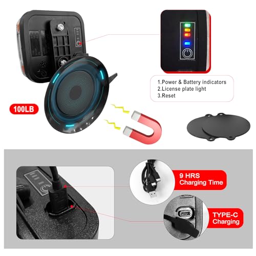 Wireless Trailer Lights Magnetic，Rechargeable LED Towing Tail Lights Universal Turn/Brake/Reverse/License Plate Lights for Trucks, Trailers, RVs, Boats, UTV, ATV - 4-Pin & 7-Pin Plug Compatible