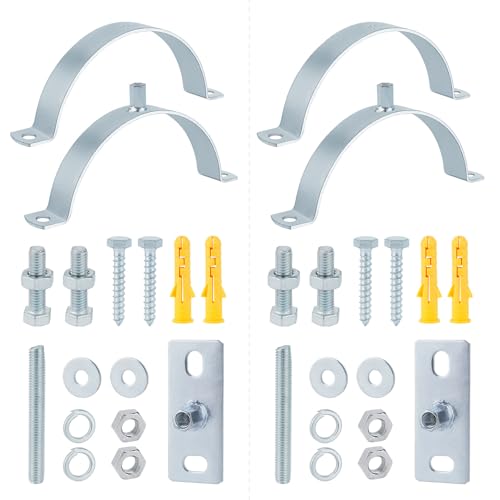 2 Pcs 3 Inch Adjustable Pipe Bracket, Heavy Duty Galvanized Steel Split Ring Hanger, Chimney Adjustable Wall Strap