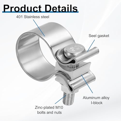HARFINGTON 410 Stainless Steel Exhaust Clamp 1.69" Butt Joint Narrow Band Muffler Seal Exhaust Narrow Lap Butt Clamps for Pipes Mufflers Converters System Repair, Silver - size: Range 43-50 mm, Band Width 29mm