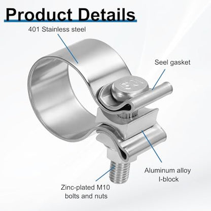 HARFINGTON 410 Stainless Steel Exhaust Clamp 1.69" Butt Joint Narrow Band Muffler Seal Exhaust Narrow Lap Butt Clamps for Pipes Mufflers Converters System Repair, Silver - size: Range 43-50 mm, Band Width 29mm