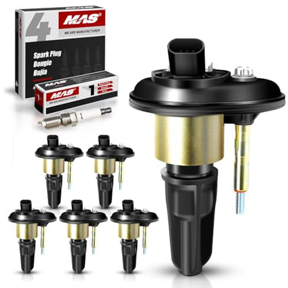 MAS Set of 6 Ignition Coil Pack UF303 & MAS Iridium Spark Plugs Compatible with 2002 2003 2004 2005 Chevy Trailblazer Envoy XL XUV Ascender Bravada 4.2 L6 UF-303 C1395 - style: DQ50164x6 & MAS Spark Plugs x6