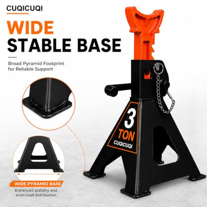 Jack Stands, Heavy Duty Steel Car Jack Stand with Double Pin Locking, Adjustable Height 3 Ton Stand for Cars Trailer Jack 1 Pair - color: Black