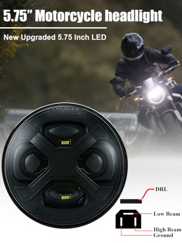 5-3/4 5.75" X-Style DRL Motorcycle Headlight Compatible with Sportster Iron 883 SuperLow XL883 XL1200,Softail Springer, Dyna Street Bob Low Rider - color: Single lamp