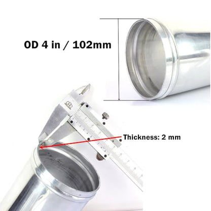 4" OD 90 Degree Aluminum Elbow Pipe with Beaded Ends - color: Polished Silver 90 Degree, size: OD 4"-102mm