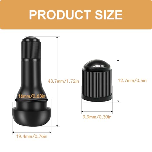 20PCS TR413 Tubeless Valve Stem Rubber Snap Valve Stem Black Standard Length Replacement Tire Valve Stem for Tubeless Rim Holes for Automotive Tires for Standard Vehicle Tires DD008-413 - size: TR413
