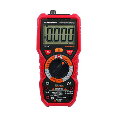 Tekpower TP19C General Purpose Manual-ranging True RMS AC/DC 10A Digital Multimeter with Non-Contact Voltage Detector (NCV), Live Wire Tester & Flashlight