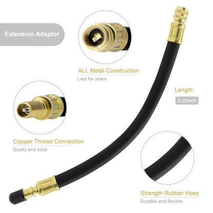 Tire Valve Extension Set, 2 Pieces 8.25 Inch Flexible Valve Stem Extension Adaptor with 2 Pieces 90 Degree Brass Tire Valve Extension Adaptor Compatible for Cars Truck Motorcycle Bike Scooter - size: 90 Degree X 2