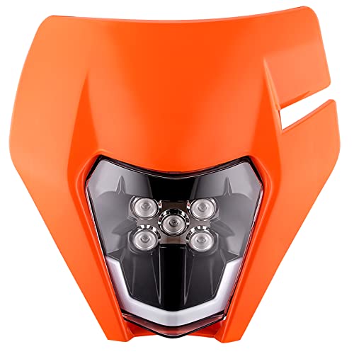 Dirt Bike Headlight,Dirtbike LED Headlights Kit Motorcycle Head Lamp Light Kit Universal for Most Dirt Pit Enduro Bike Motorcycle Headlamp Frontlight for ATV - color: 5LED Headlight - Orange