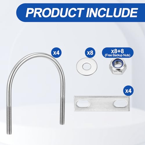 METALLIXITY U Bolts 4Set M6x60x80,Round U Bolt Kits 304 SS U Clamp - color: Silver, size: M6x60x80mm