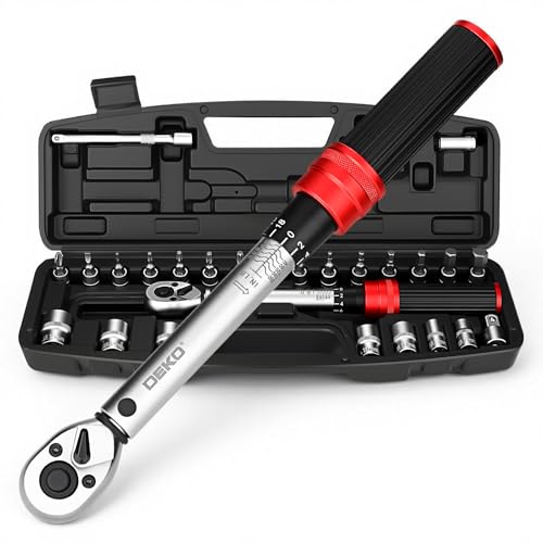 DEKOPRO 26Pcs Bike Torque Wrench Set, 1/4 Inch Drive Torque Wrench, 20-200 IN.LB(2.3-22.2 Nm), ±3% Accuracy, 72 Tooth Dual-Direction Adjustable with Socket Bits, for Mountain Bike, Bicycle Repair - size: 1/4 Inch (20-200 in.-lb.)