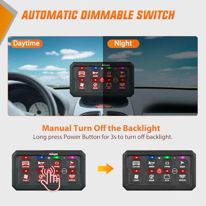 Nilight 8 Gang Switch Panel Red 12V 24V Circuit Control Relay System 4-Mode - color: Red, size: 8 Gang Switch 4 Modes
