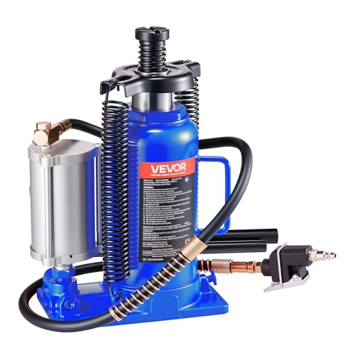 VEVOR Air Hydraulic Bottle Jack, 20 Ton (44092 lbs) Capacity, 10.2-19.5 Inch Lifting Range, Pneumatic/Manual Heavy Duty Welded Bottle Jack with Pump for Car, SUV, Pickup, Truck, RV, Auto Repair - color: blue