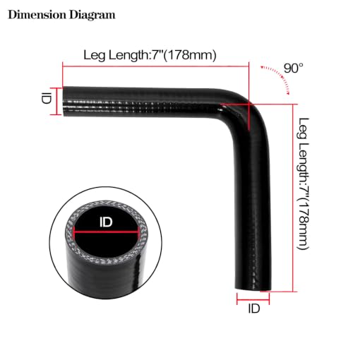 ID 1.25"-1.5" 90 Degree Reducer Silicone Elbow Coupler 7" Leg Length - size: ID: 1.25" to 1.5" (32mm to 38mm)