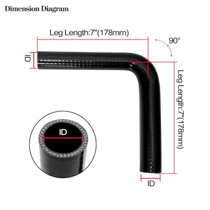 ID 1.25"-1.5" 90 Degree Reducer Silicone Elbow Coupler 7" Leg Length - size: ID: 1.25" to 1.5" (32mm to 38mm)