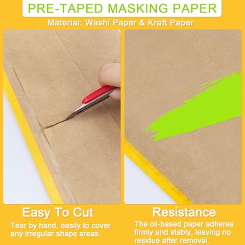 12" x50ft 2Pcs Orange Pre-Taped Masking Paper with Adhesive Tape - color: Orange